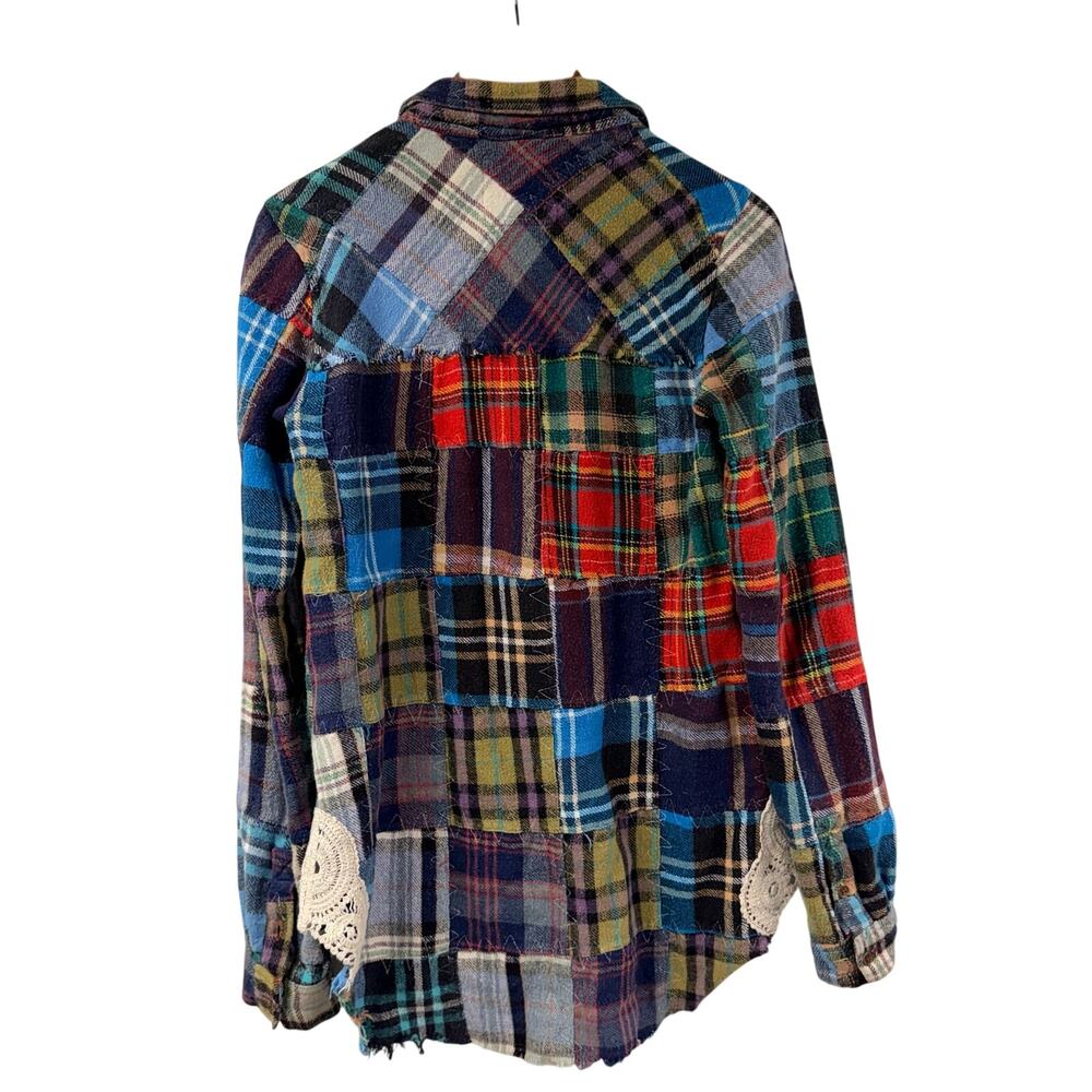 Free People Lost In Plaid Shirt Medium Patchwork Boho Summer Lace - Picture 6 of 10